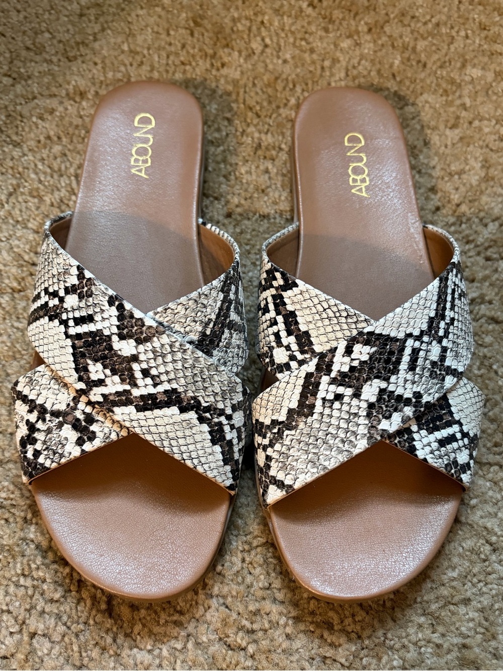 Abound Women's Snake-Print Crisscross Slide Sandals in Black and White
